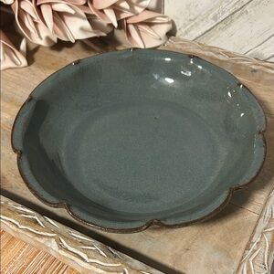 Jugtown Ware 1983 Stamped 10” Pie Plate Serving Dish Dusty Blue and Brown Glaze